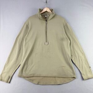US Military Gen III L2 Mid Weight Shirt Men Large Tan Waffle Grid Fleece 1/4 Zip
